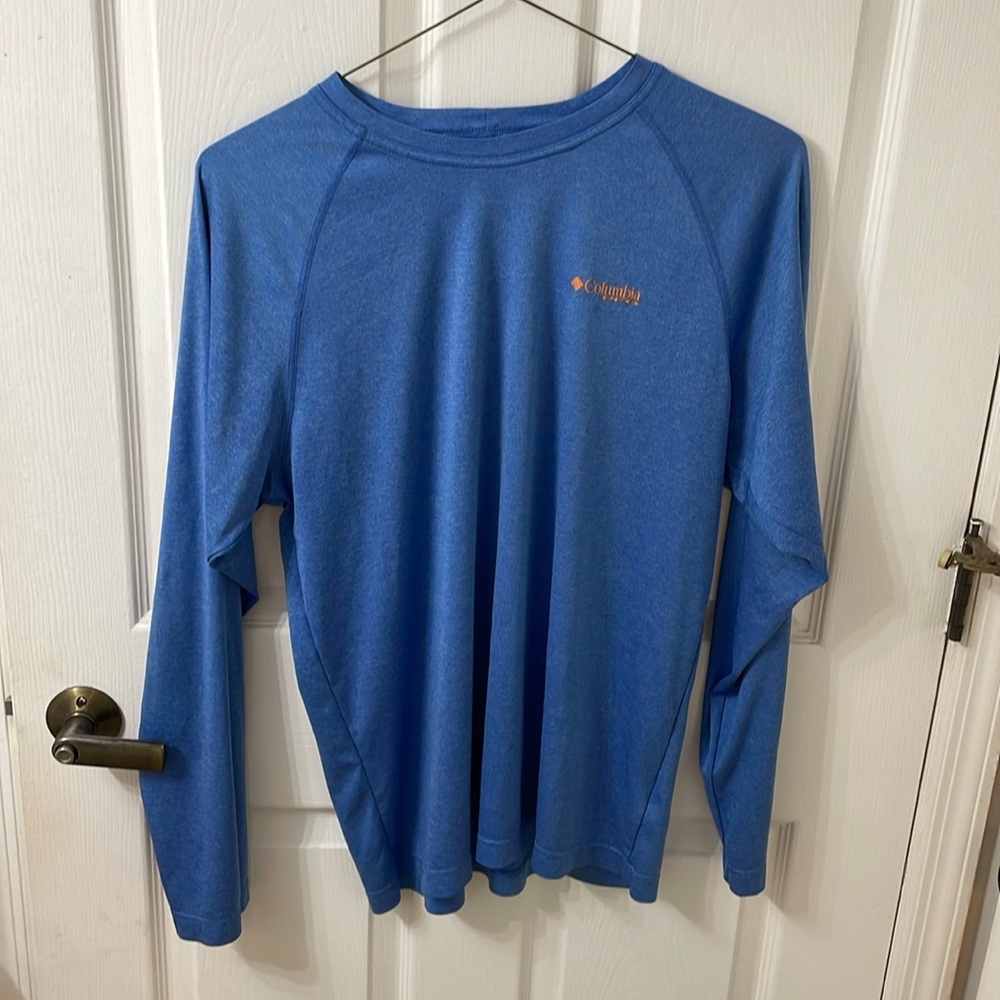 Columbia PFG long sleeve Drifit fishing shirt orange and blue large